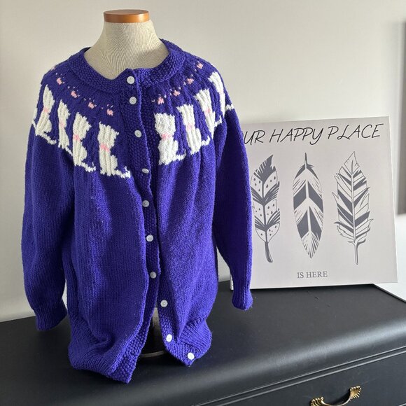 Handmade Button Down Sweater in a Purple Colour with Cutest Ever Dog or Cat - Picture 1 of 7